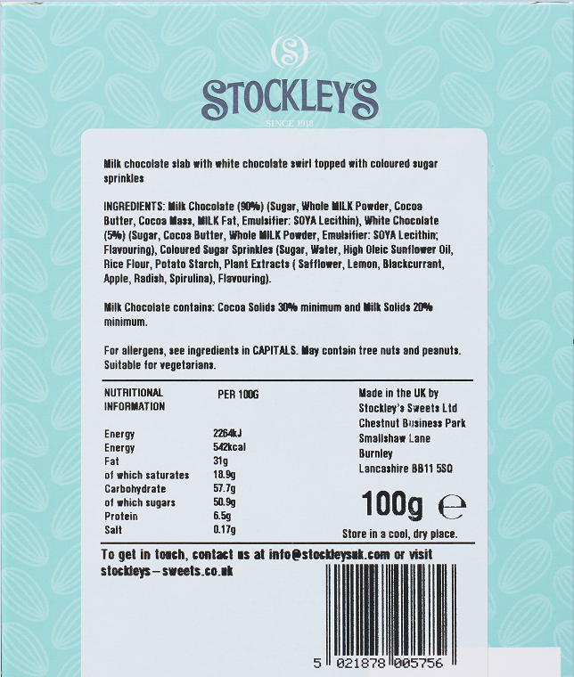 Milk Chocolate Slab with Sugar Sprinkles 100g x 1